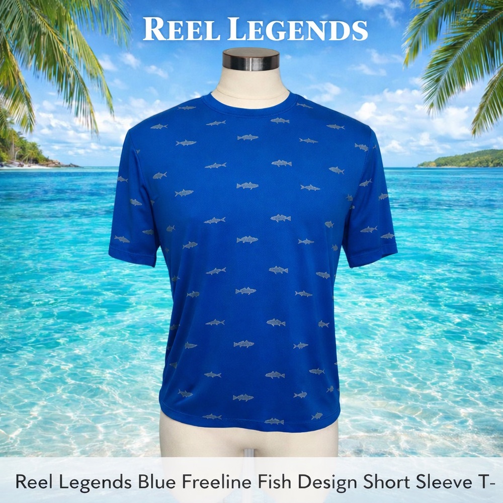 Reel Legends Blue Freeline Fish Design Short Sleeve T-Shirt - M